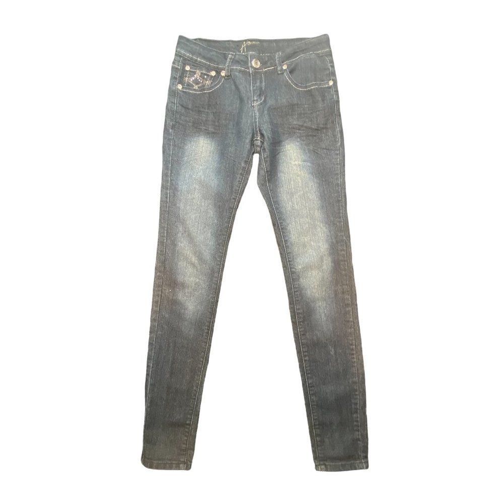 At Seven Size 5 Skinny Dark Blue Jeans With Embellished Pockets 